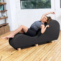 Chaise longue Avana per stretching e relax, gambe in legno di hevea, similpelle - Grigio sottomarino