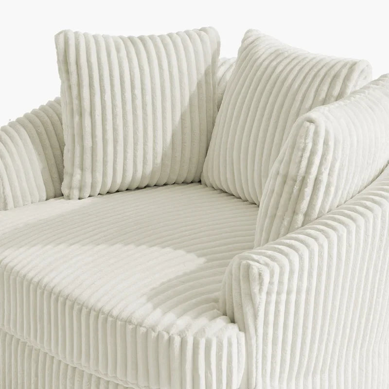 Set da 2 poltrone girevoli a botte oversize da 43 W in morbido velluto a coste con cuscini