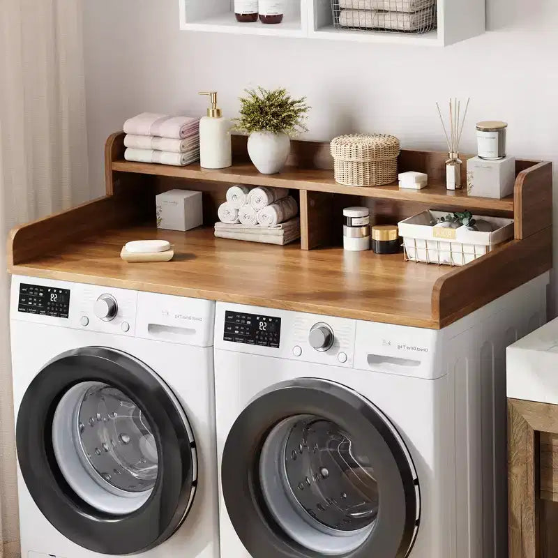 Plan de travail à 2 niveaux pour lave-linge et sèche-linge avec étagère ou tiroirs, couvre-linge avec tapis antidérapant, plateau de 54X27.5 pour plier le linge