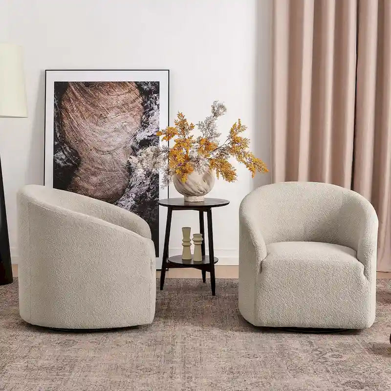 Fauteuil pivotant tonneau KINWELL 32 W rembourré en bouclé (lot de 2)