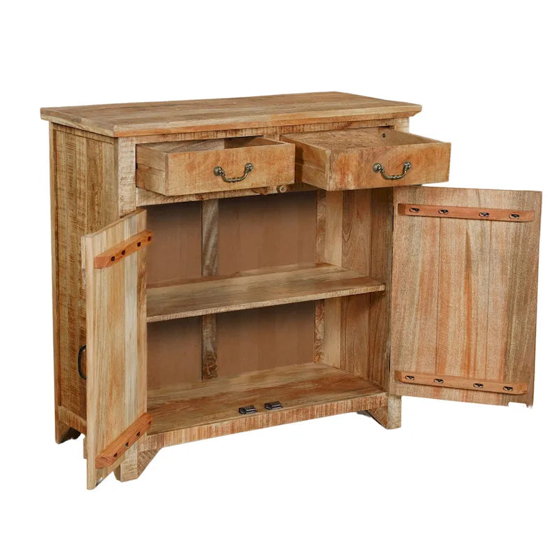Mobile consolle in legno di mango artigianale in stile rustico, con 2 cassetti e 2 ante, largo 39 pollici, marrone rustico