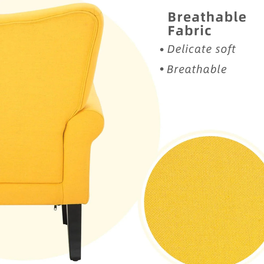 Erommy moderne fauteuil, fauteuil met hoge rugleuning, gestoffeerde eenzitsbank met knopen en houten poten voor de woonkamer