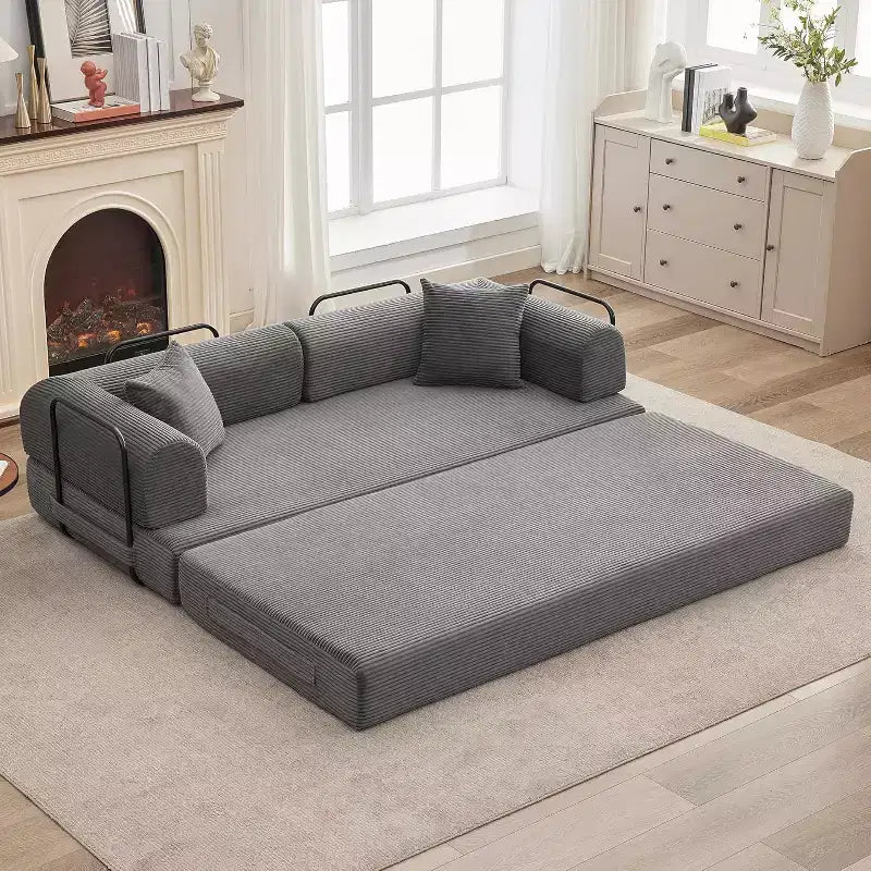 2-in-1-Schlafsofa, bequemes Klappsofa aus Cord mit tiefer Sitzfläche und breiten Armlehnen, Sofa ohne Gestell, für Wohnzimmer und Wohnungen