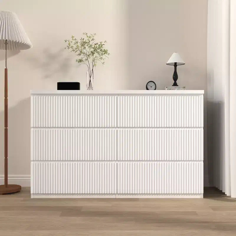 Kommode mit 6 Schubladen fürs Schlafzimmer, geriffelte Kommode mit einer Breite von 47, TV-Ständer aus Holz, Aufbewahrung für Kleidung im Schlafzimmer, Flur und Eingangsbereich