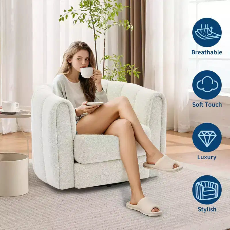 Set di 2 poltrone girevoli d'accento, poltrona a botte in pelliccia sintetica effetto orsacchiotto con rotazione a 360°, base robusta, beige, per soggiorno, camera da letto e ufficio