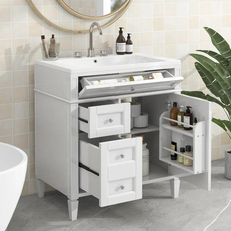 Meuble-lavabo de salle de bain avec vasque à poser et tiroir basculant