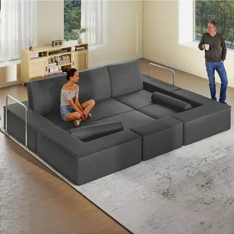 Canapé modulable convertible Cloud, confortable, en velours côtelé, avec assise profonde et coussins hauts, facile à monter