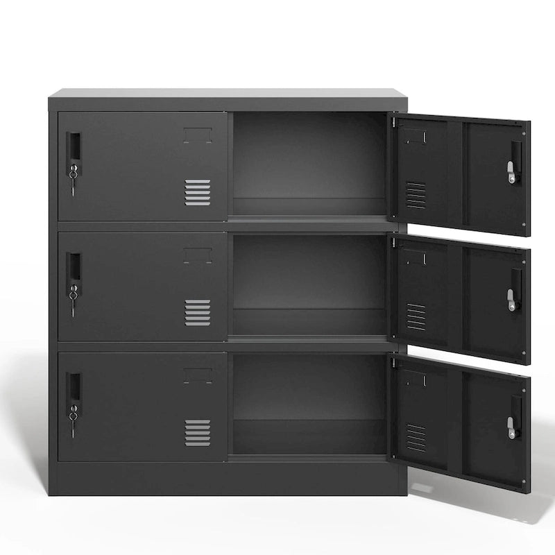 Casier de rangement pour employés à 6 portes, casiers métalliques pour bureau, salle de sport, école et domicile, avec porte-carte (noir)
