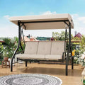 2-in-1-Convertible-Gartenschaukel für 3 Personen mit verstellbarem Sonnendach, Gartenschaukelbett mit Gestell, dicken Polstern und Getränkehaltern, für Hinterhof, Garten und Veranda