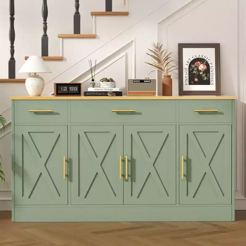 Credenza Celebalcony con contenitore, grande mobile da cucina da 53.4 con 3 cassetti e 4 ante, ripiano regolabile per cucina e soggiorno