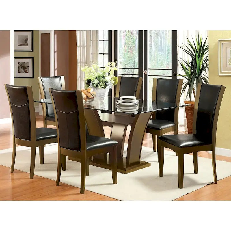 7-teiliges Esszimmermöbelset „Bind“ aus massivem Holz im modernen Stil mit offenen Ablagefächern von Furniture of America