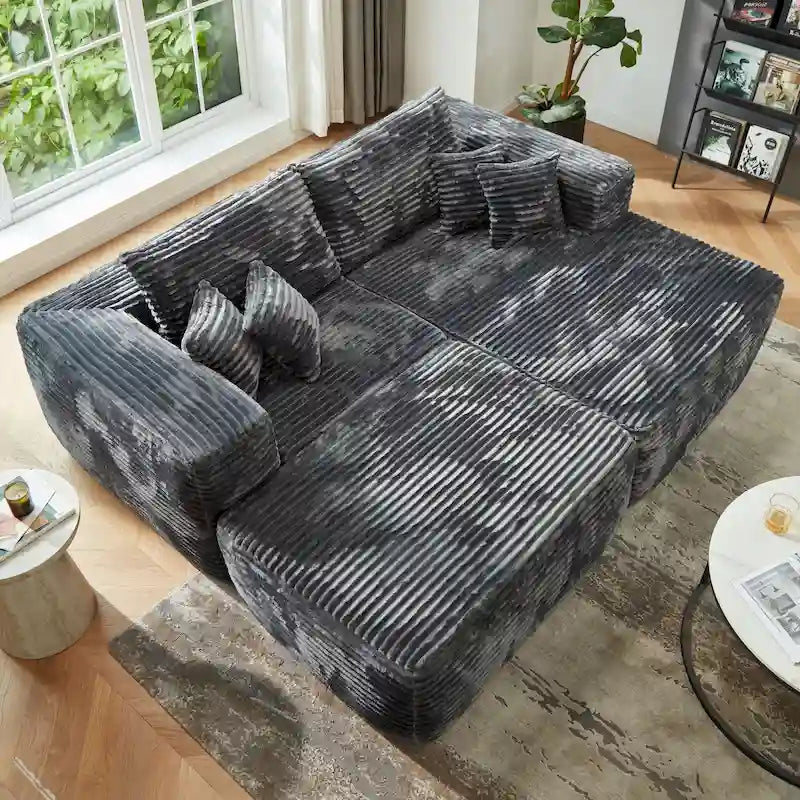 Divano componibile moderno e morbido HOOOWOOO, a forma di L, con pouf rimovibile