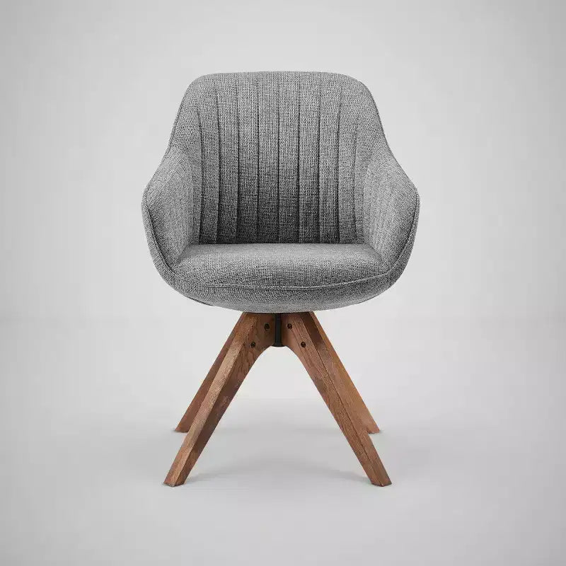 Poltrona girevole d'accento Art Leon in tessuto confortevole con gambe in legno massello di rovere