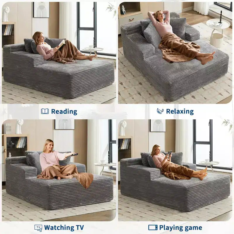 COZONY 49.2 übergroße, umwandelbare Chaiselongue, Cord-Sofasessel/Schlafsofa im Cloud-Design, Belastbarkeit 400 lb