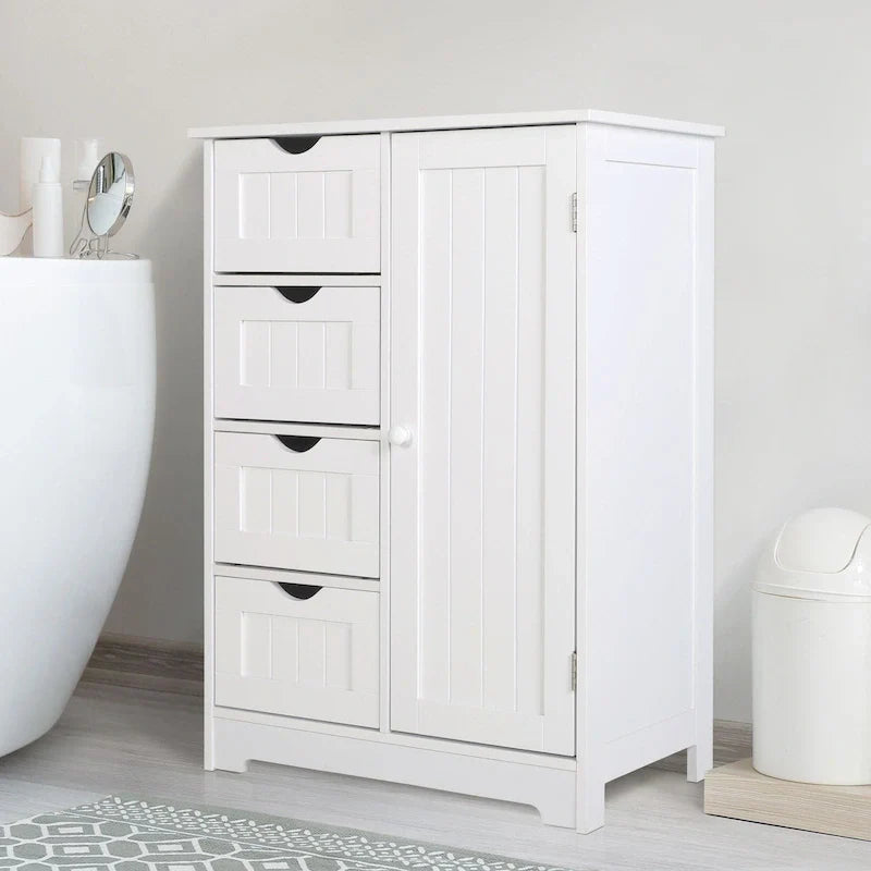 Meuble de rangement de salle de bain sur pieds VEIKOUS avec 4 tiroirs