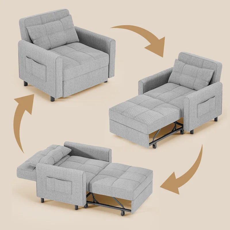 3-in-1-Ausziehbarer Schlafsessel mit Schlaffunktion, umwandelbares, verstellbares und faltbares Polstersofa