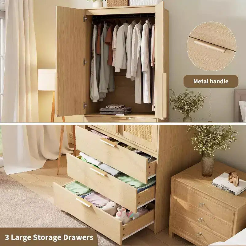 Armoire à 2 portes avec 3 tiroirs et tringle