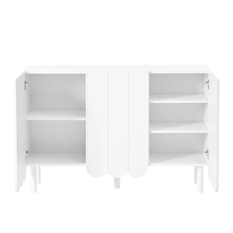Minimalistischer Schuhschrank im Cremestil mit 5 Beinen aus Massivholz, Sideboard mit verstellbaren Ablagen