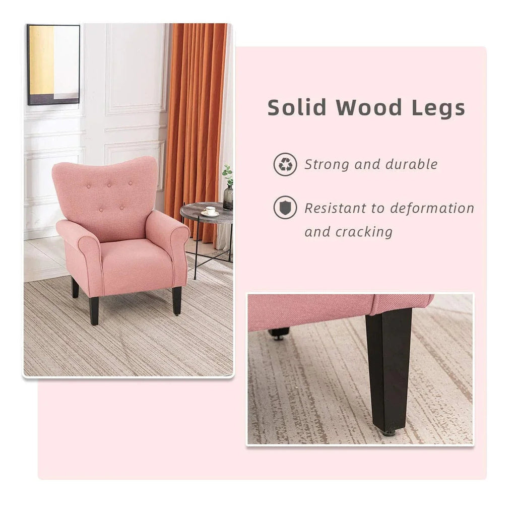 Erommy moderne fauteuil, fauteuil met hoge rugleuning, gestoffeerde eenzitsbank met knopen en houten poten voor de woonkamer