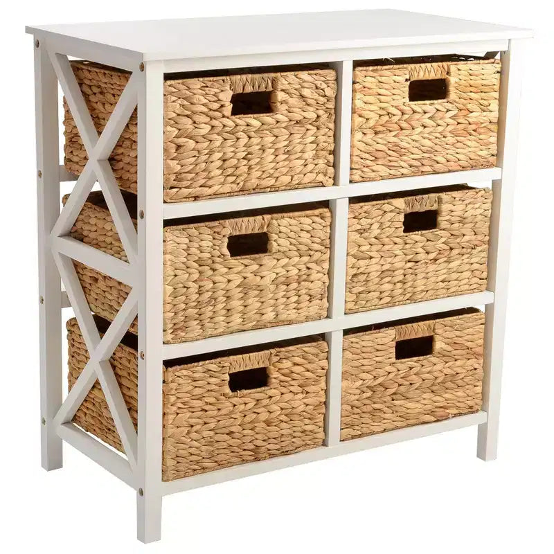 eHemco 3 Tier X-Side Storage Drawers with 6 Water Hyacinth Natural Wicker Baskets