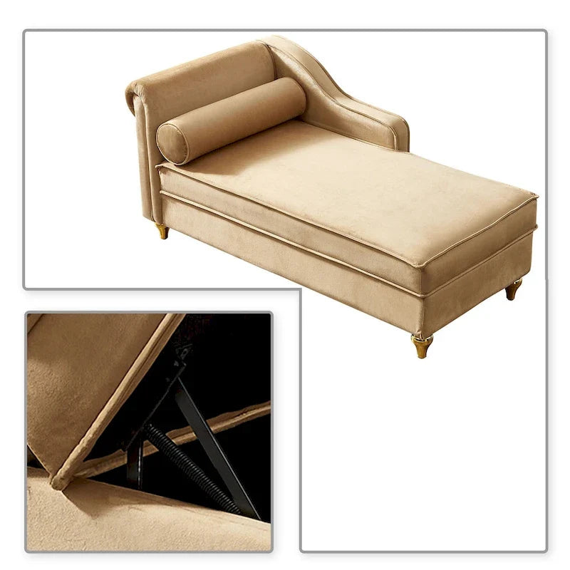 Méridienne élégante de style français en velours avec rangement et coussin