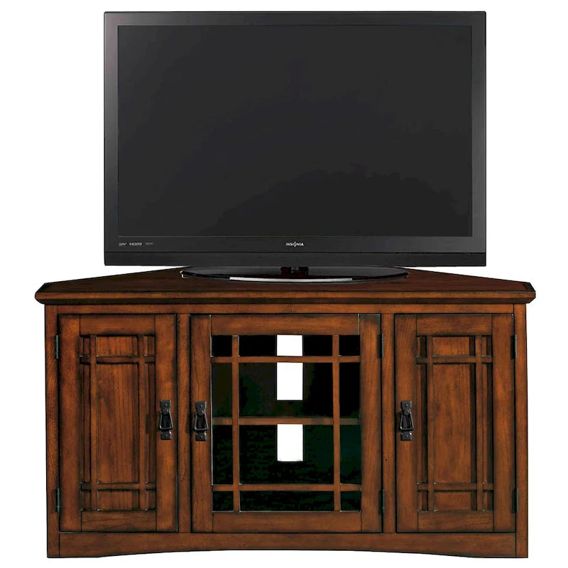 Leick Home Eck-TV-Ständer im Mission-Stil aus Massivholz
