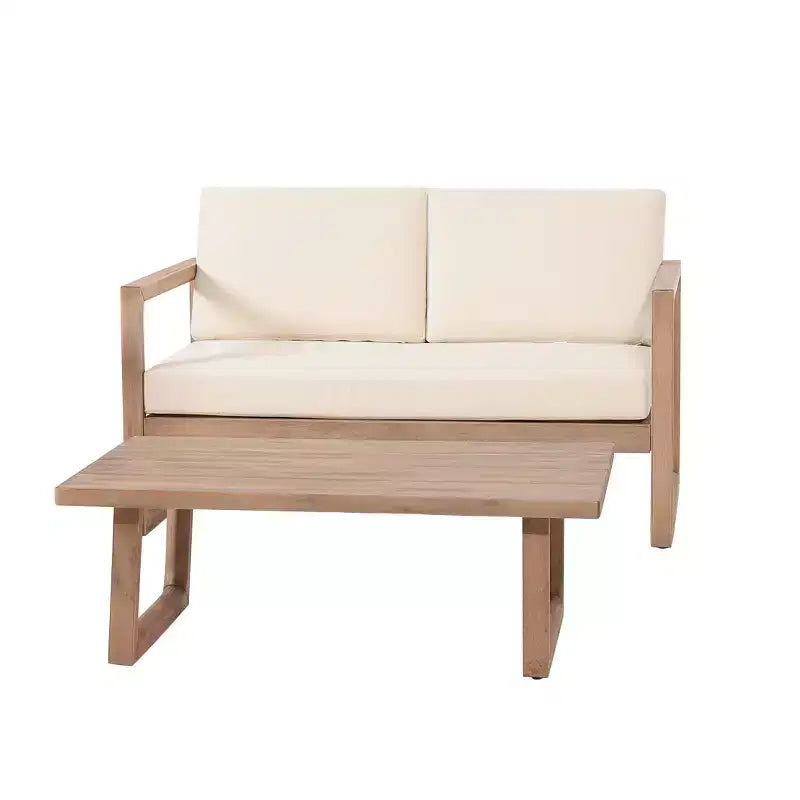 Tuinmeubelset van acaciahout, loungeset voor buiten met salontafel en zachte kussens voor de achtertuin, veranda en het balkon, beige - Merax