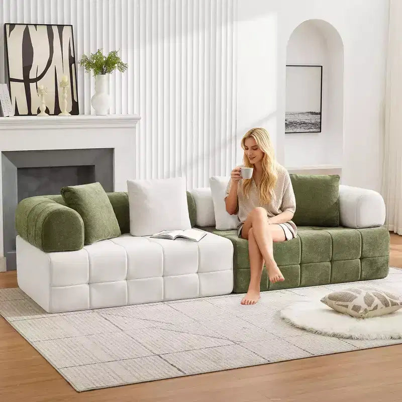 110.23 in. W modulares 4-Sitzer-Chenillesofa im Colorblock-Design mit geschwungenen Armlehnen