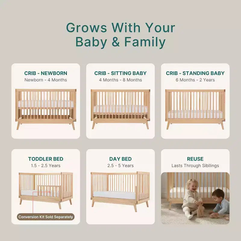 Lit bébé convertible 3-en-1, hêtre européen massif, certifié GREENGUARD Gold, fabriqué en Italie