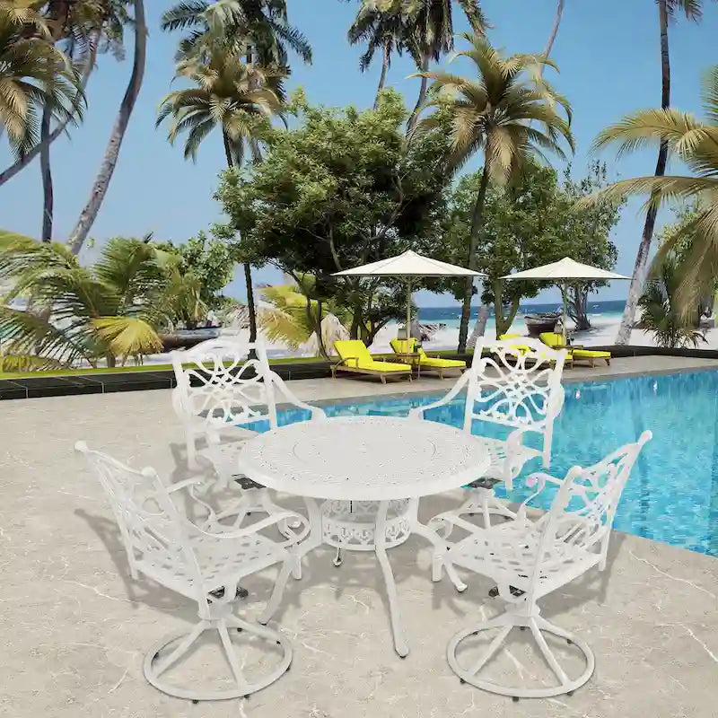Ensemble de salle à manger de patio en aluminium moulé, 5 pièces, avec 4 chaises pivotantes