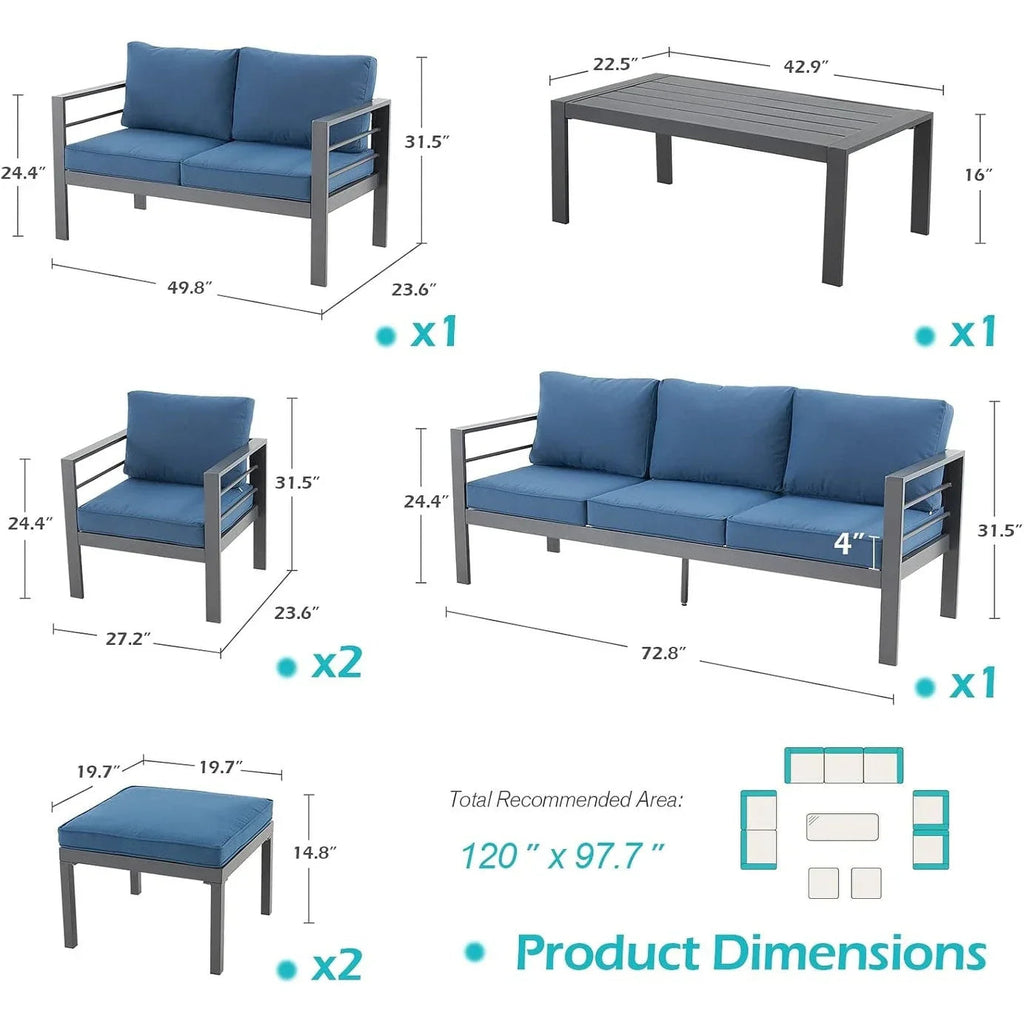 Ensemble de mobilier de jardin en aluminium AECOJOY de 7 pièces, salon de jardin