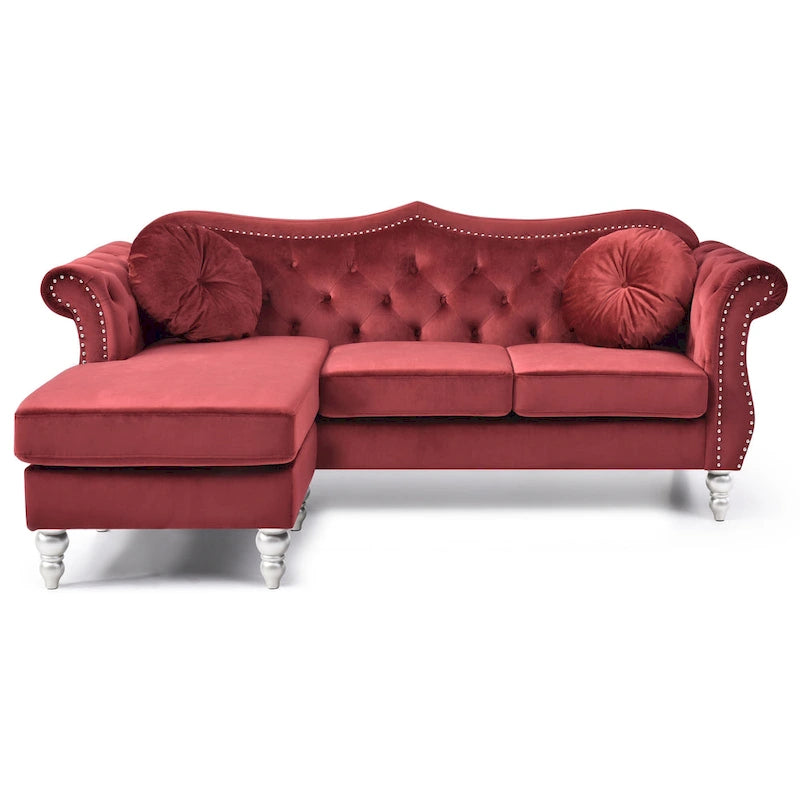 Hollywood-fluwelen bank met omkeerbare chaise longue