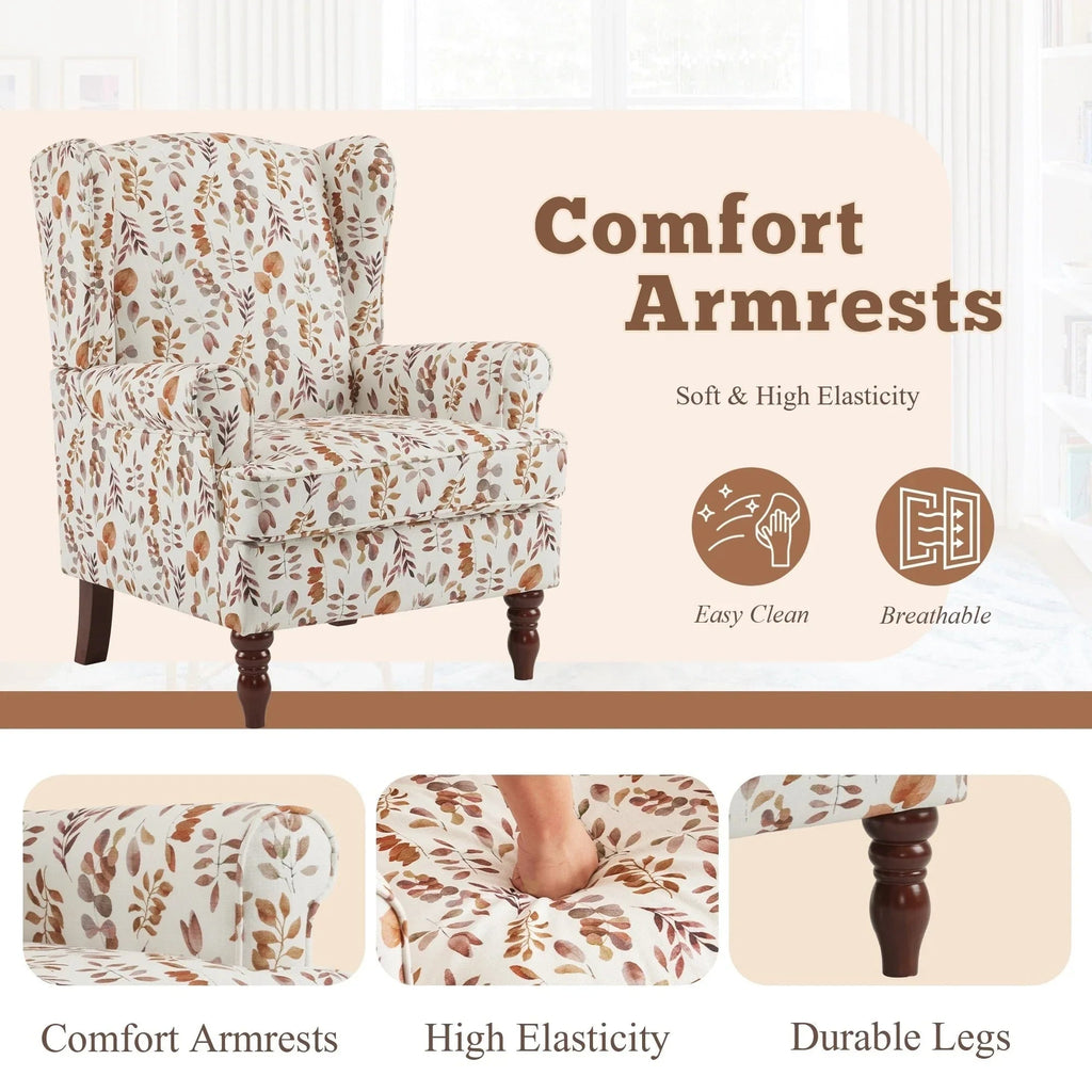 Erommy moderne fauteuil, fauteuil met hoge rugleuning, gestoffeerde eenzitsbank met knopen en houten poten voor de woonkamer