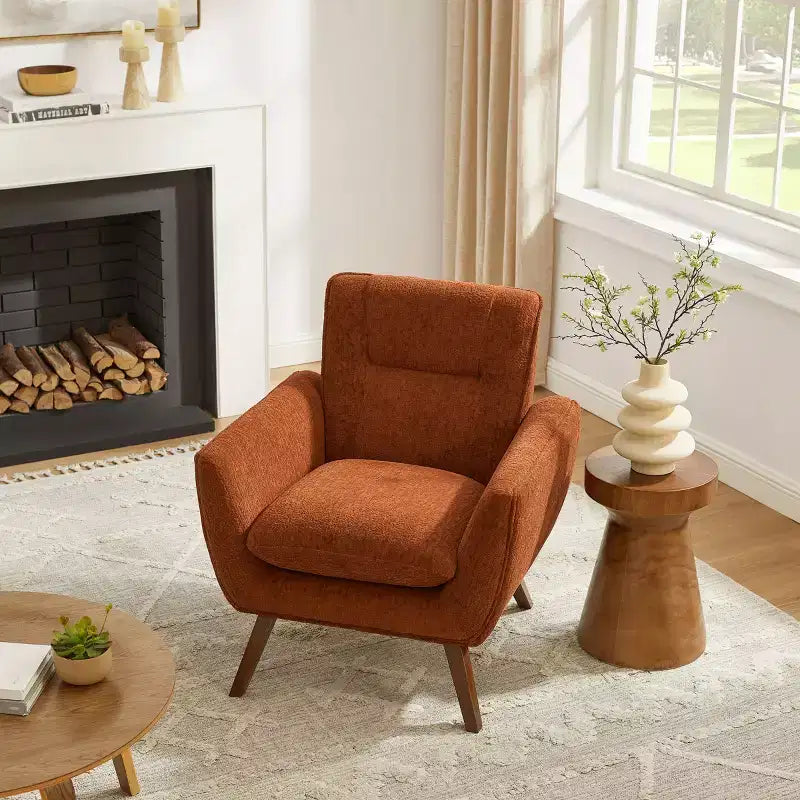 Fauteuil d'appoint confortable en flanelle jacquard Art Leon avec pieds en bois