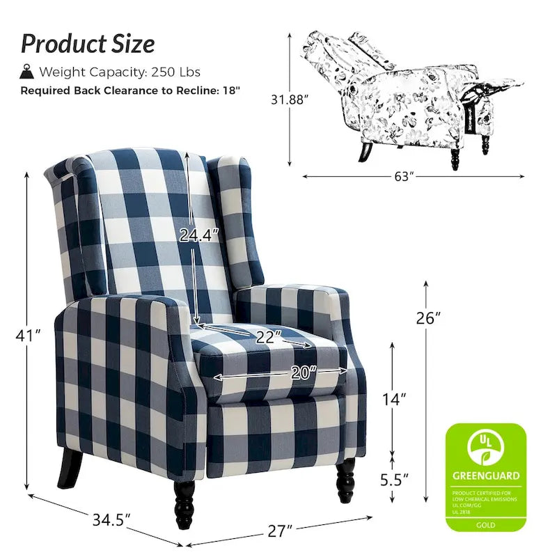 Handmatige relaxfauteuil in mid-century modern-stijl met wingback-ontwerp