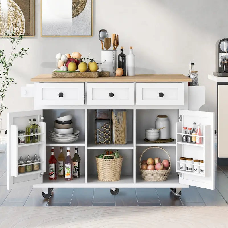 Îlot de cuisine portable à roulettes avec rangement
