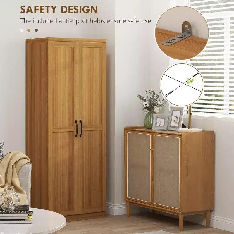 Garde-manger de cuisine à 2 portes de 63, armoire de rangement autonome avec 5 niveaux d’étagères et 2 étagères réglables pour la salle à manger