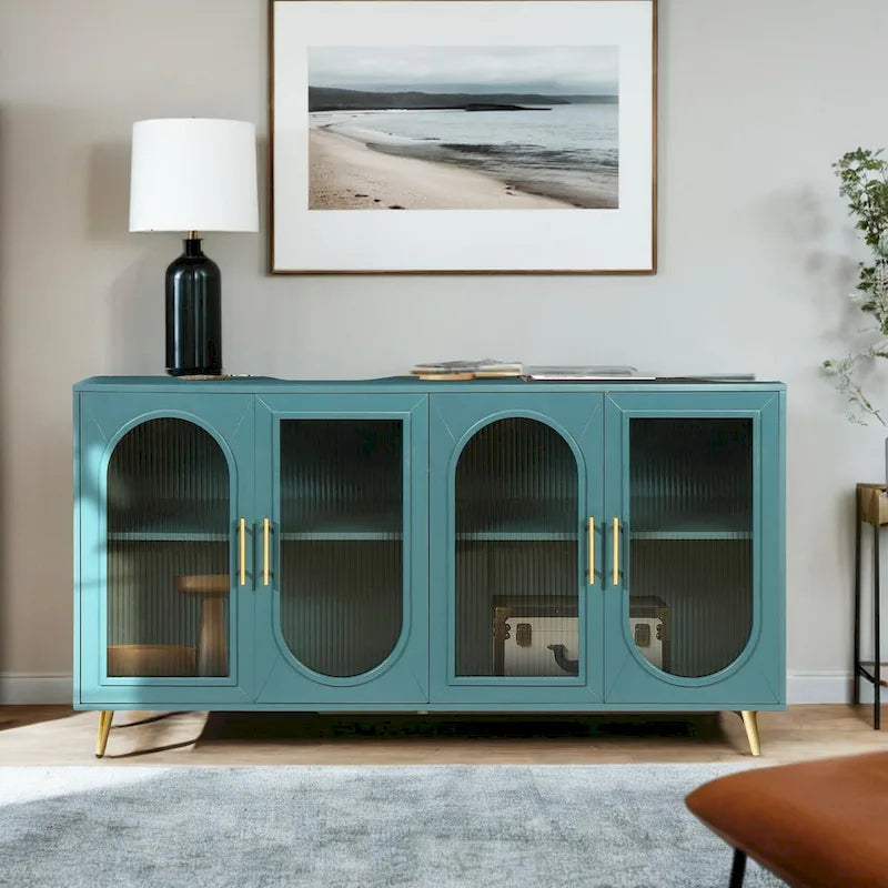 TV-Ständer für Fernseher ab 65 Zoll, TV-Ständer aus Holz mit Aufbewahrungsschrank und verstellbaren Regalböden, Medienkonsole fürs Wohn- oder Schlafzimmer