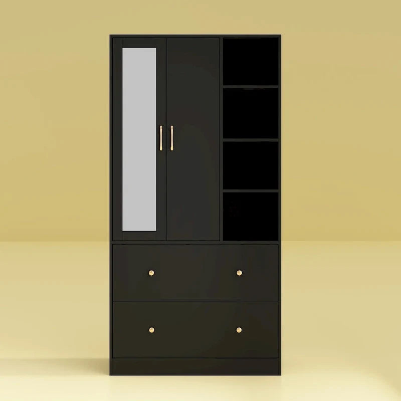 Kleiderschrank mit Spiegel und verstellbarem Kleiderstangenbereich, platzsparend