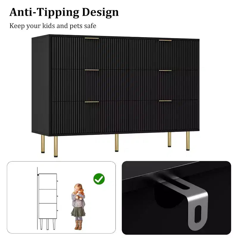 COZONY ladekast met 6 laden en geribbeld ontwerp, moderne houten opbergkast, brede ladekast voor slaapkamer, woonkamer en hal
