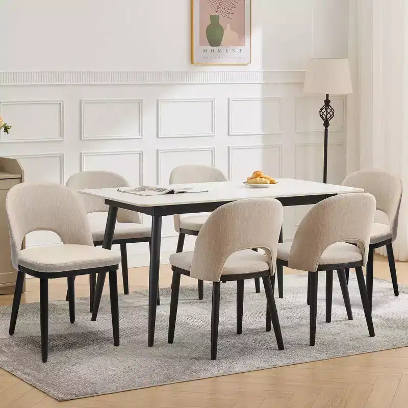 Esszimmerstuhl-Set, 4/6 Stück, gepolsterte Küchen- und Esszimmerstühle aus Leinenstoff im Landhausstil mit verstellbaren Füßen für Esszimmer und Wohnzimmer