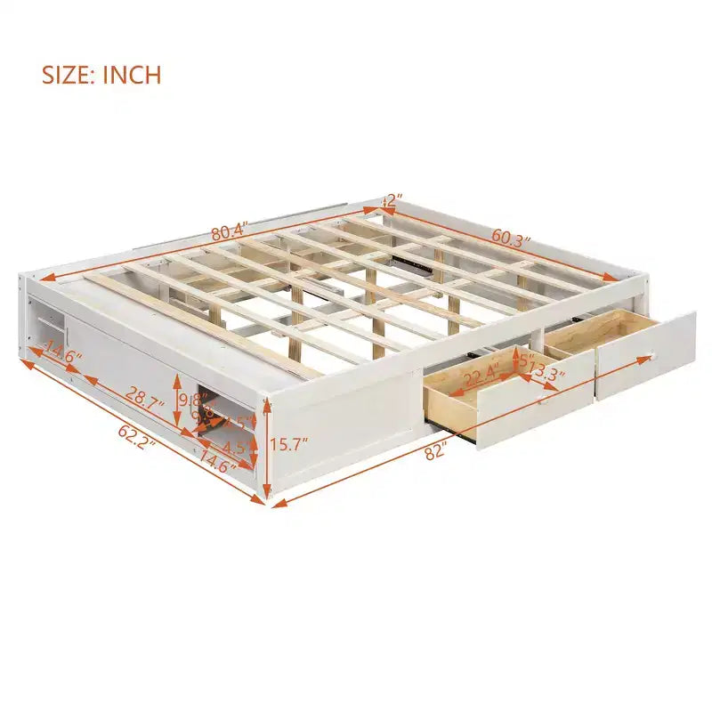 Struttura letto contenitore Whisen Queen con 4 cassetti e vano contenitore nella pediera