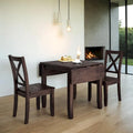 Ensemble de table de petit-déjeuner en bois à abattants, 3 pièces, avec 2 chaises à dossier en X, pour petits espaces