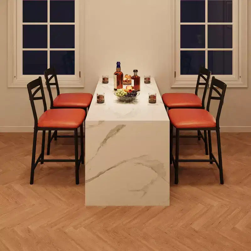 Barhocker, 4er-Set, Barstühle mit PU-Polsterung, Kücheninselstühle mit X-förmiger Rückenlehne und Metallfußstütze, schwarze Stühle in Thekenhöhe