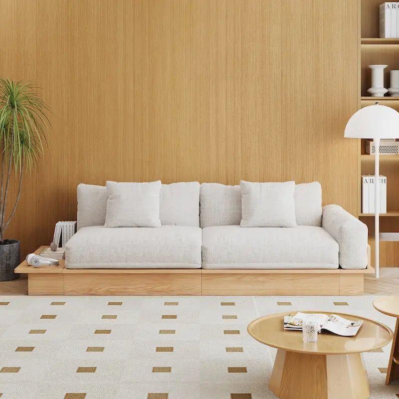 JASIWAY Modernes Sofa aus Massivholz mit Bezug aus Baumwollleinen