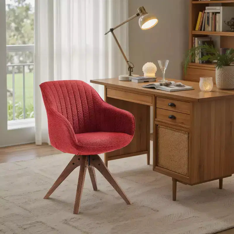 Art Leon comfortabele draaibare fauteuil van stof met poten van massief eikenhout