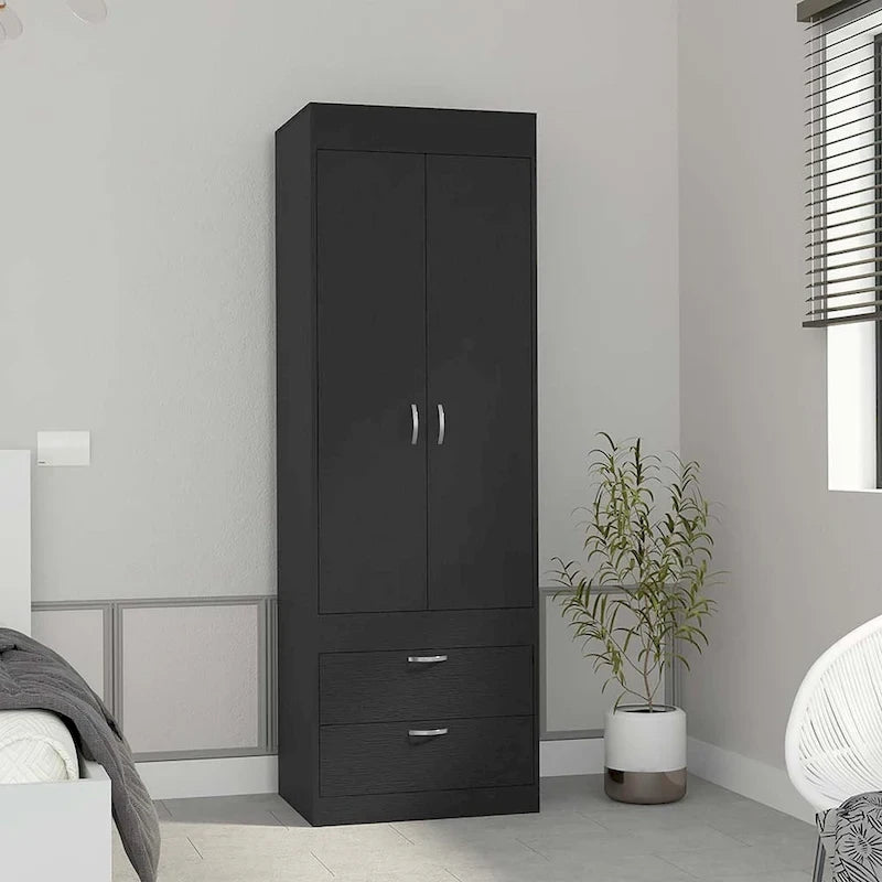 18.9  moderner zweitüriger Kleiderschrank mit zwei unteren Schubladen und Kleiderstange fürs Schlafzimmer
