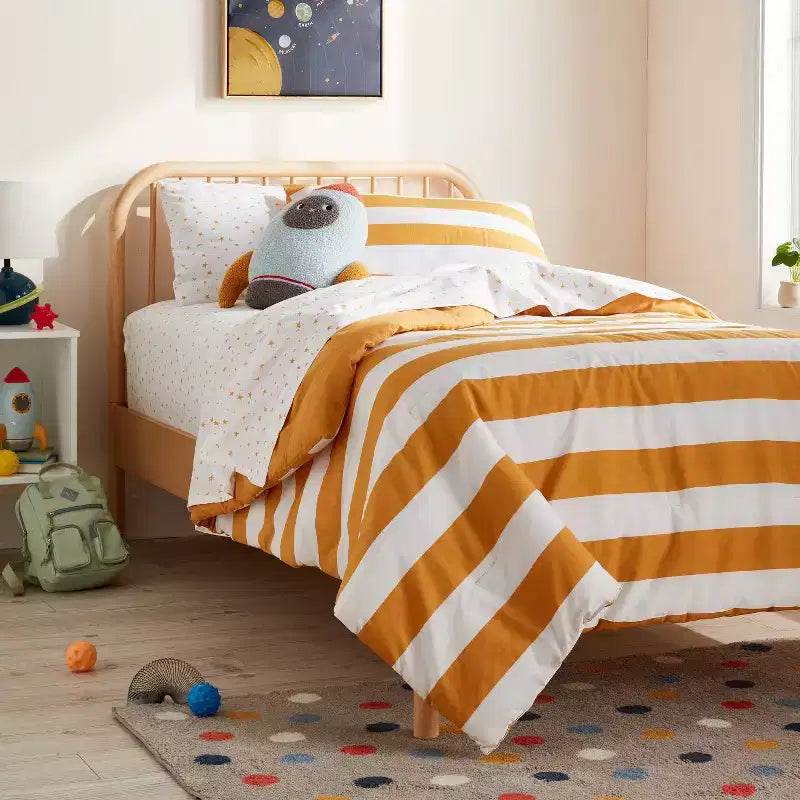 Einzelbett aus Naturholz mit Plattform, Kinderbettgestell aus Gummibaumholz