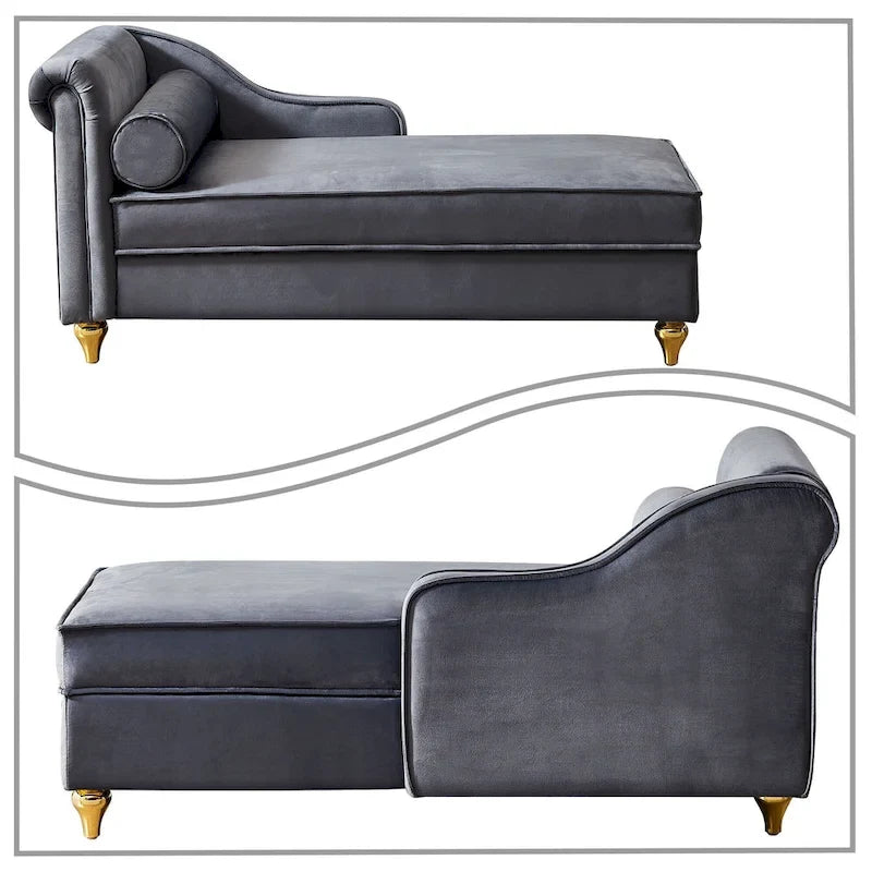Méridienne élégante de style français en velours avec rangement et coussin