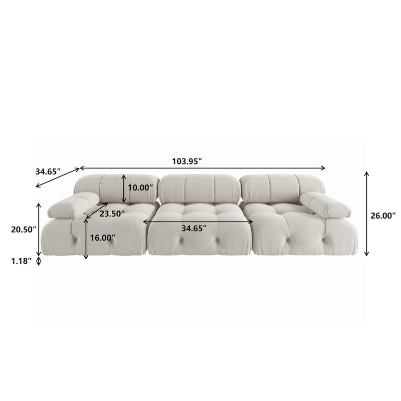 Modulares Samtsofa mit 3 Sitzplätzen, beidseitig montierbar